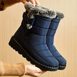 Women Winter Mid Calf Snow Boots Thick Plush Lined Warm Booties Magic Strap Waterproof Non Slip Flat Sole Thermal Shoes for Daily Walking Cold Weather Black Navy Wine Red Multi Colors Ladies Casual Winter Footwear