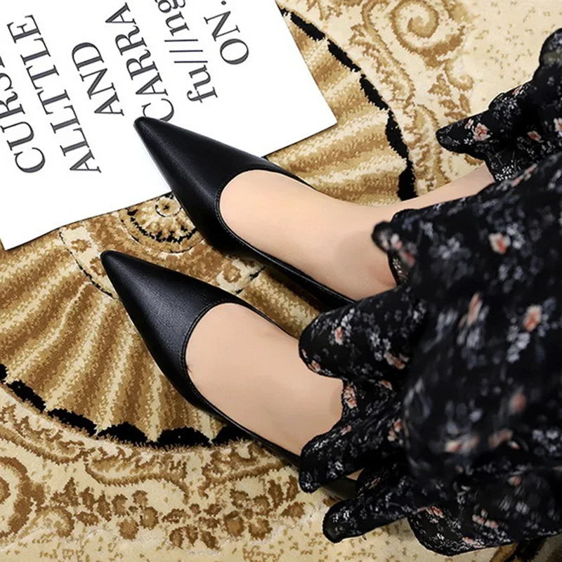 2024 Spring Women 4cm High Heels Concise Office Pumps Lady Soft Leather Thin High Heels Female Fashion Pointed Toe Wedding Shoes