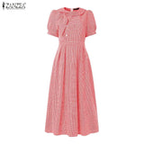 Women Summer Plaid Dress ZANZEA Elegant O Neck Short Sleeve Work Midi Sundress Woman Stylish A Line Holiday Robe Loose Dresses