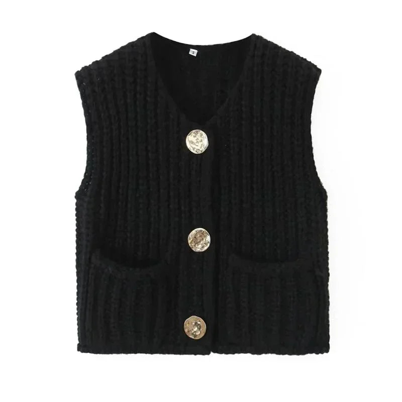 Korean fashion crop sweater women vest solid loose casual sweaters cable knit sweater vests for woman luxury designer tops