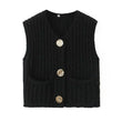 Korean fashion crop sweater women vest solid loose casual sweaters cable knit sweater vests for woman luxury designer tops