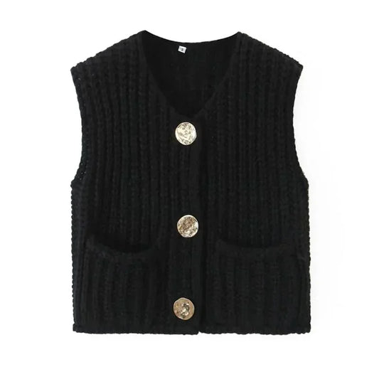 Korean fashion crop sweater women vest solid loose casual sweaters cable knit sweater vests for woman luxury designer tops