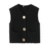 Korean fashion crop sweater women vest solid loose casual sweaters cable knit sweater vests for woman luxury designer tops