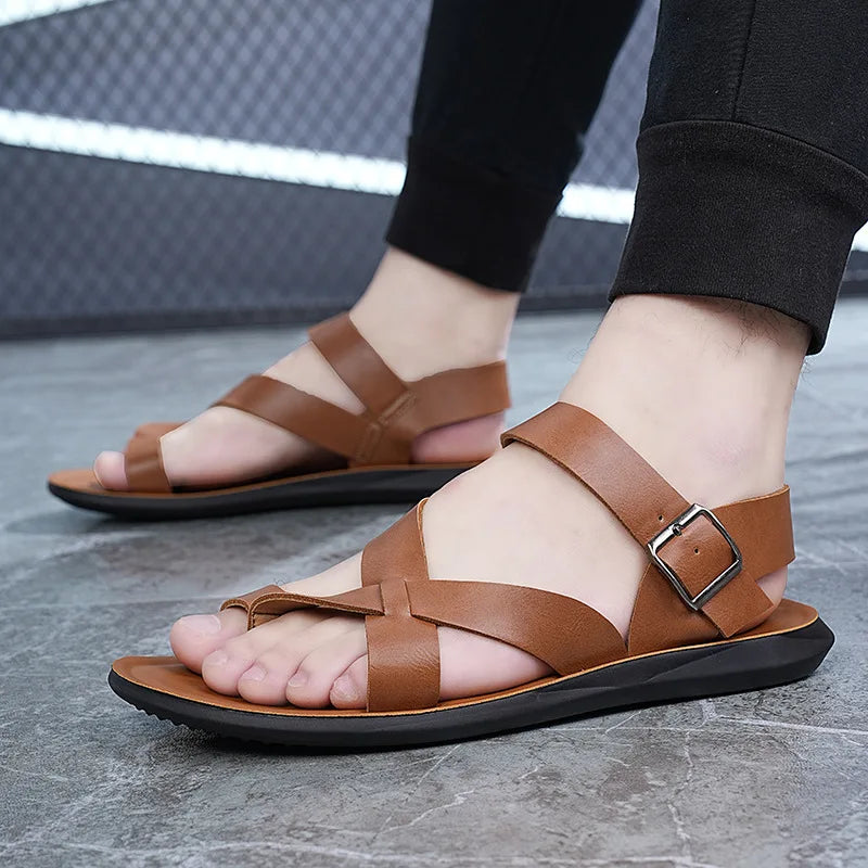 Summer Men Rome Genuine Leather Roman Sandals Gladiator 2024 Sandalias Romanas Hombre Flat Sandles Dropshipping