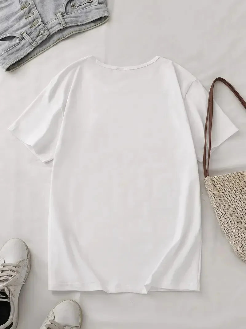 Cute Funny Doodle Graphic T-Shirt, Casual Crew Neck Short Sleeve Top for Women, Humorous Versatile Summer Daily Fashion Tee