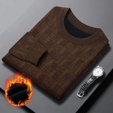 Chenille Winter Warm Sweaters Men Plaid Jacquard O-neck Pullovers Fleece Thick Knitwear Male Business Casual Knitted Sweater