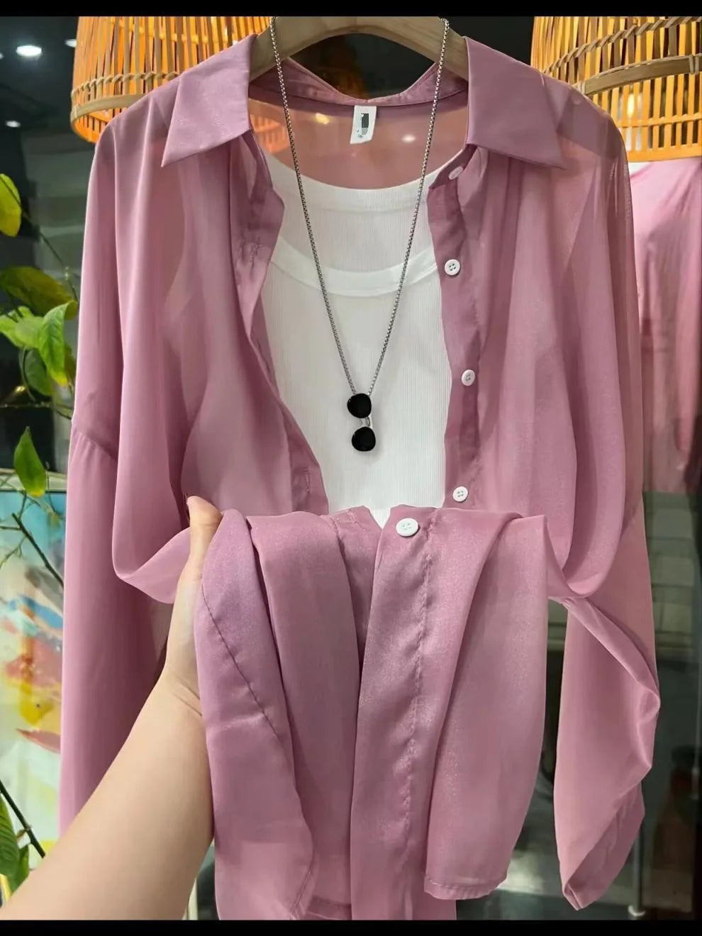 1pcs Woman Four Seasons Shirt Lady Thin Sunscreen Shirts Female Casual Long Sleeve Turn-down Collar Loose Med-Length Style Tops