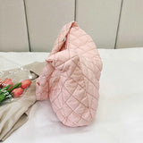 Women Large Capacity Quilted Tote Bag Winter Warm Lightweight Down Cotton Padded Plaid Shoulder Bags Underarm Bags Puffy Handbag