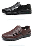 Men's Genuine Leather Sandals Men Summer Hollow Breathable Leather Shoes Mens Casual Soft Comfortable Flats EU Sizes 38-48