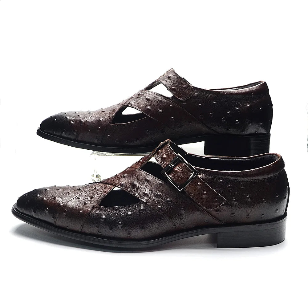 Rome Style Men's Sandals Genuine Cow Leather Summer Buckle Strap Hollow Out Casual Business Wedding Dress Shoes Men Open Shoes