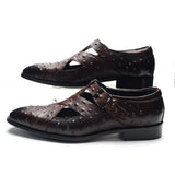 Rome Style Men's Sandals Genuine Cow Leather Summer Buckle Strap Hollow Out Casual Business Wedding Dress Shoes Men Open Shoes