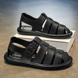 Summer New Men's Sandals High Quality Leather Roman Shoes Men Casual Beach Shoes Luxury Hollow Out Sandalias Male Big Size 38-48