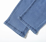 Slim Fit Jeans Men Sky Blue Fine Distressed Hole Design Jeans Versatile Mid Waist All Season Pants Urban Daily Matching Casual Long Trousers