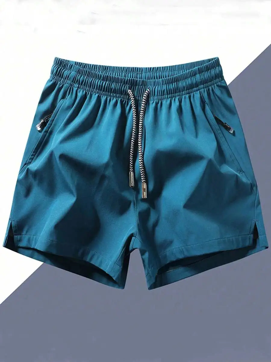Men's Anti-Lost Drawstring Sports Shorts With Zipper Pockets