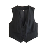 HH Women Casual V-Neck Sleeveless Waistcoat Elegant Fashion Solid Single-breasted Short Vest Chic Tops Female Summer Outerwear