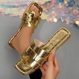 Women's Sandals Embossed Texture Flat Slides Non-Slip Elegant Open Toe SlippersIndoor Outdoor Shoes