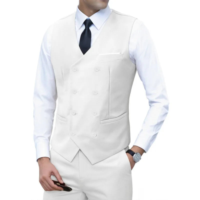 New Brand Dress Vests for Men Casual Slim Fit Mens Suit Vest Double Breasted Waistcoat Gilet Homme Formal Business Jacket