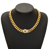18K Gold Plated Cuban Link Chain Necklace for Men, 12/14mm Wide Miami Curb Chain Hip Hop Jewelry with Iced Out CZ Clasp, Luxury Streetwear Gold Chain Accessory for Party, Daily Wear, Birthday Gift