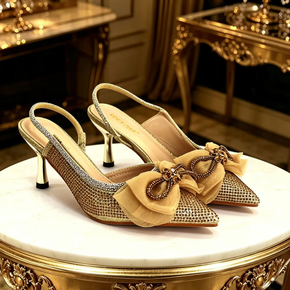 Latest Women's Luxury Diamond Crystal High Heels New Fashion Sandals Party High Heels Elegant Italian Women's Shoes