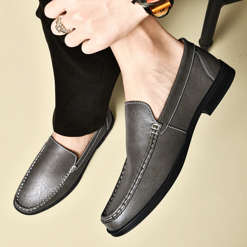 Genuine Leather Men Footwear Slip on Office Man Formal Shoes Wedding Party Men Dress Shoes Breath Driving Lazy Loafers Moccasins