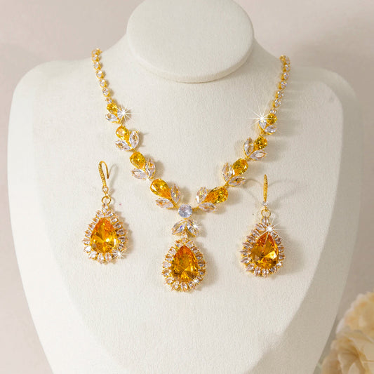 3pcs Elegant Bride Necklace Earrings Set Luxury High End Jewelry for Women Evening gown accessory set Party Accessories