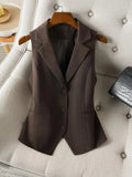 Vintage Women's Brown Custom Waistcoat Sleeveless Lapel Suit Vest Daily Commute Button Slim Design, Casual All Fold Wear