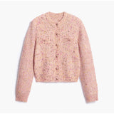 Chic Speckled Knit Cardigan Round Neck Shoulder Pads Long Sleeve Single Breasted Patch Pockets Daily Women Top 2026 Autumn Tops