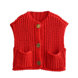 Korean fashion crop sweater women vest solid loose casual sweaters cable knit sweater vests for woman luxury designer tops