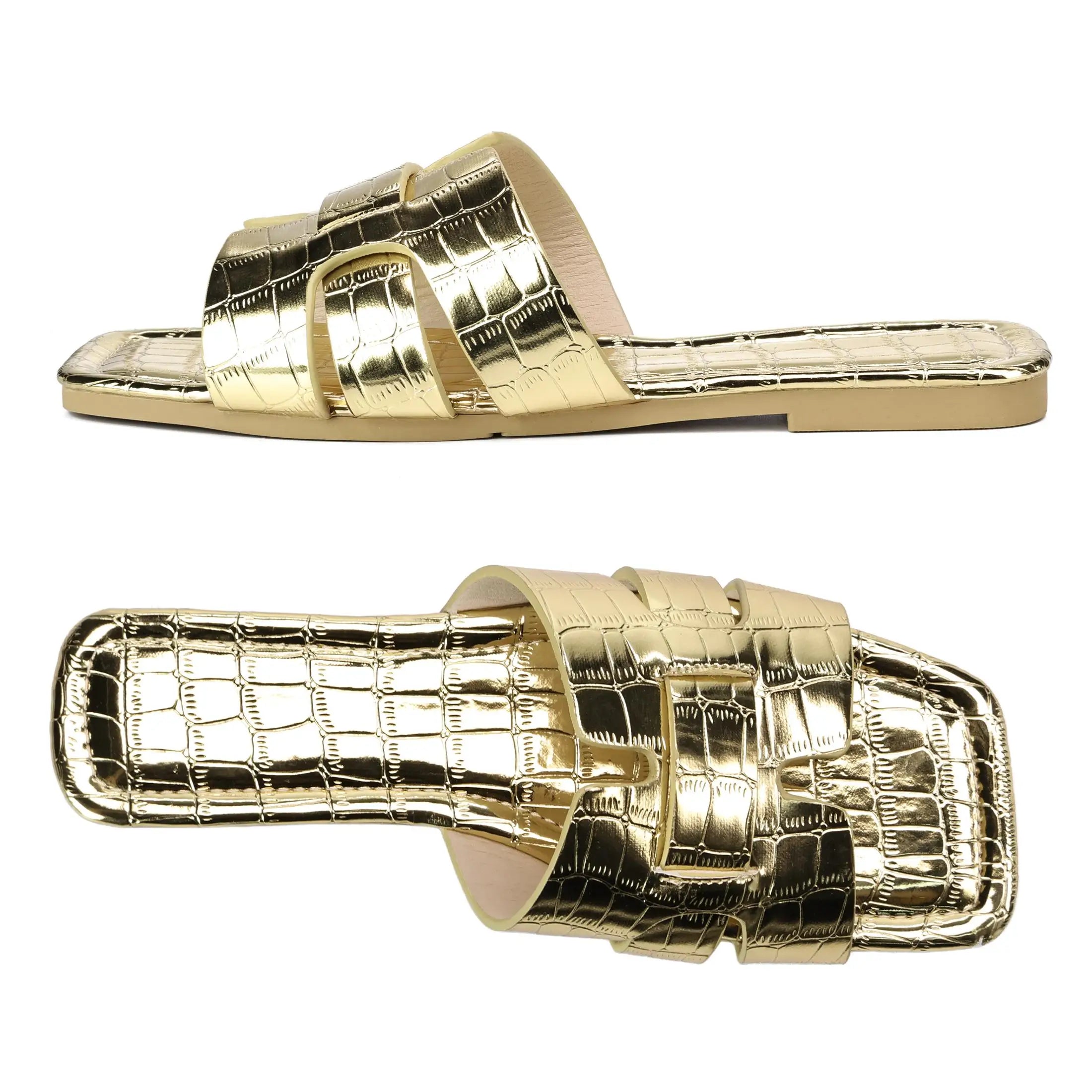 Women's Sandals Embossed Texture Flat Slides Non-Slip Elegant Open Toe SlippersIndoor Outdoor Shoes