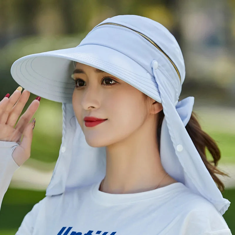 Women Outdoor Riding Anti-UV Sun Hat Foldable Big Brim Hats Neck Face Protection Detachable Mask Sunscreen Breathable Beach Caps