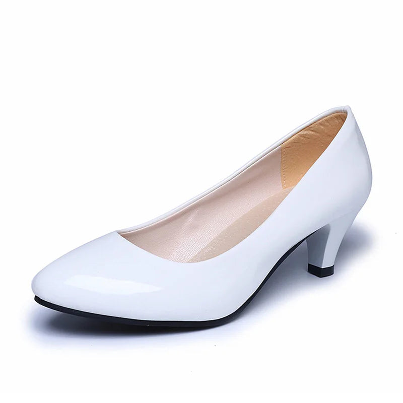 New Women's Shoes On Heels Elegant Medium High Heeled Ladies Pointed Toe Fashion Pumps For Woman Office Black White Red