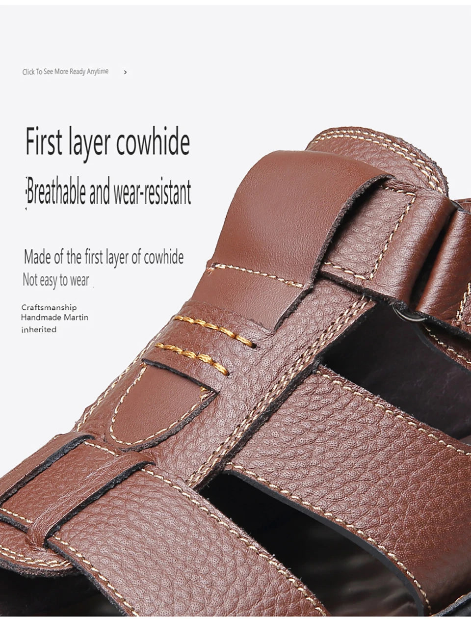 Men's New Beach Shoes Cowhide Slippers Outdoor  Non-slip Thick-soled Leather Sandals for Me