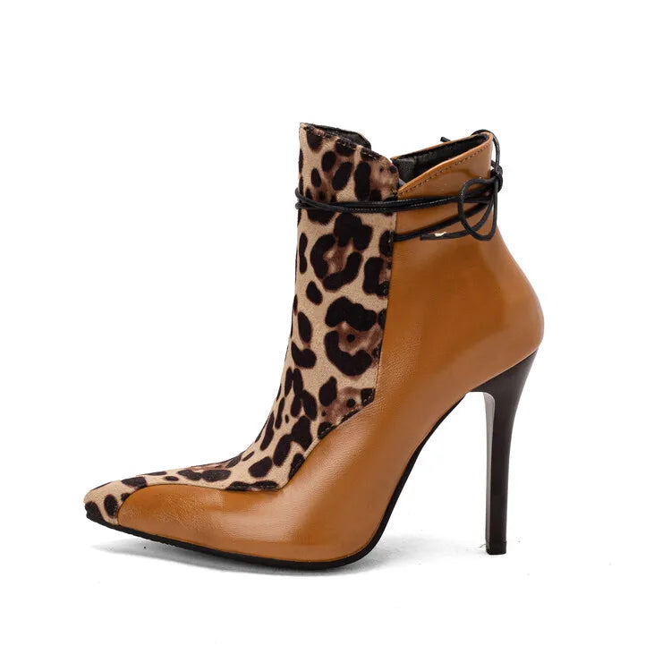 Large Size 34-48 Suede Leather Patchwork Women's Leather Boots Sexy Leopard Print Lace Fashionable Personalized Women's Boots