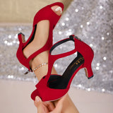 Elegant Women's High Heel Sandals Open Toe T Strap Faux Suede Back Zip Ankle Strap Dress Shoes for Wedding Bridal Evening Party Cocktail Prom Office Work Date Night Casual Summer Fashion Heeled Footwear Black Red Yellow Nude