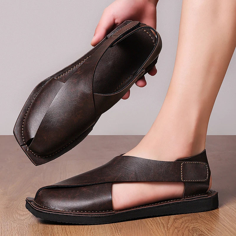 Hot-selling Summer Sandals Outdoor Leather Mens Beach Shoes Breathable Casual Man Wading Shoes Non-slip Sandalias Male Slippers