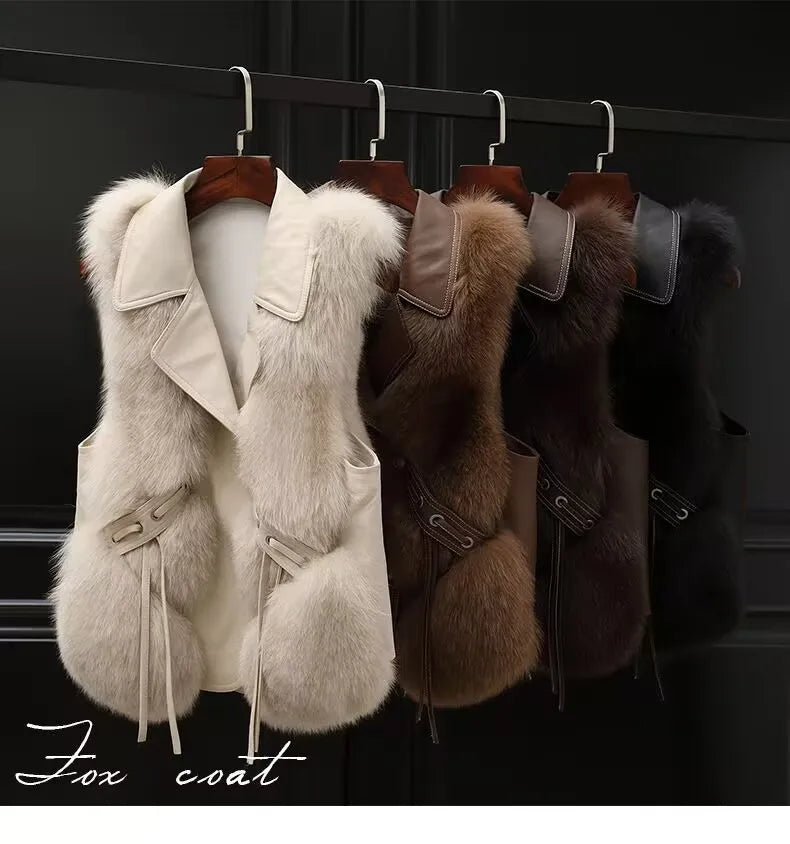 Faux Fur Plush Vests Women Loose Sleeveless Waistcoats Female 2024 New Autumn Winter Fashion Outwears Lady PU Leather Fur Vest