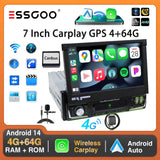 7Inch Single DIN 64G Flip Out Car Stereo Radio Carplay Android Auto Radio Bluetooth Touch Screen MP5 Player Head Unit GPS