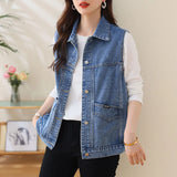 Faionable Embroidered Letter Denim Vest Women's Spring Summer New Sle Svel oulder Pad Thin Outerwear  Collar ...