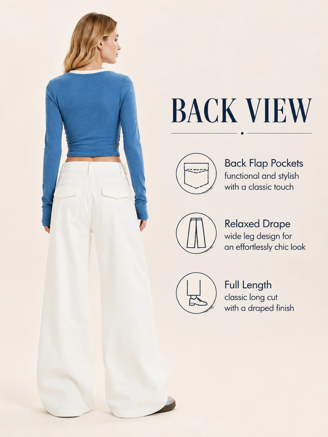 Women's White Wide Leg Jeans, High Waist Loose Baggy Denim Pants Casual Solid Color Full Length Palazzo Trousers with Pockets for Daily Street Shopping