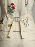 Spring Summer Autumn Linen Gilet with Unique Random Embroidery, Elegant Versatile Commuter Outer‑wear Vest