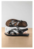 Fashion New Men Gladiators Black Buckle Strap Patent Leather Casual Shoes Summer Rome Breathable Beach Sandals Outdoor Slippers