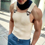 2024 Men's Tank Tops Solid Color Knitted Sleeveless Button Streetwear Casual Vests Summer Fitness Fashion Men Clothing INCERUN