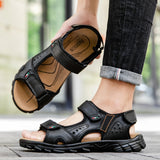 Outdoor Summer Sandals Outdoor Men's Leather Beach Shoes Breathable Casual Sandalias Man Wading Shoes Non-slip Slippers Sandaly