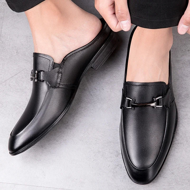 Genuine Leather Mules For Men Half Shoes Man Luxury Brand Designer Men's Luxury Casual Shoes Slip On Footwear Slippers Male