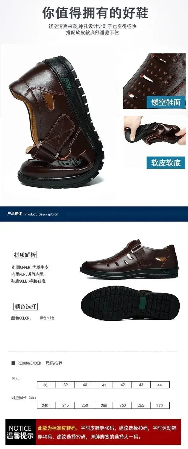 Men Genuine Leather Sandals Summer Breathable Casual Shoes for Man Slip on Clogs Outdoor Non Slip Hand Made Sandalias