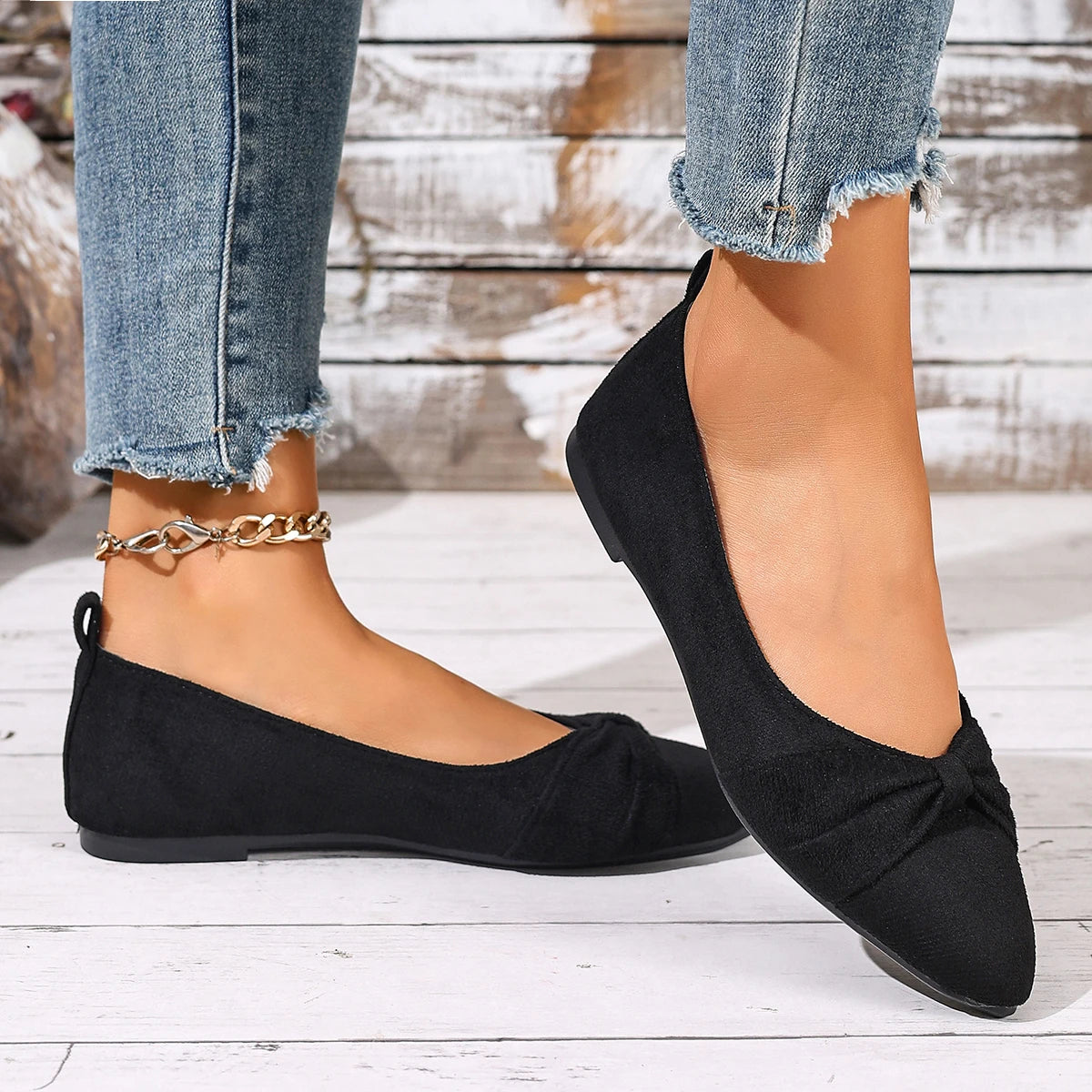 New Style Pointed Toe Shallow Mouth Breathable Bow Decoration Fashionable and Elegant Casual Flat Shoes for Women Zapatos Mujer