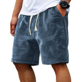 Men Shorts Solid Color Mid Waist Summer Motion Waffle Texture Deep Crotch Drawstring Mens Shorts Loose Knee Length Casual Short