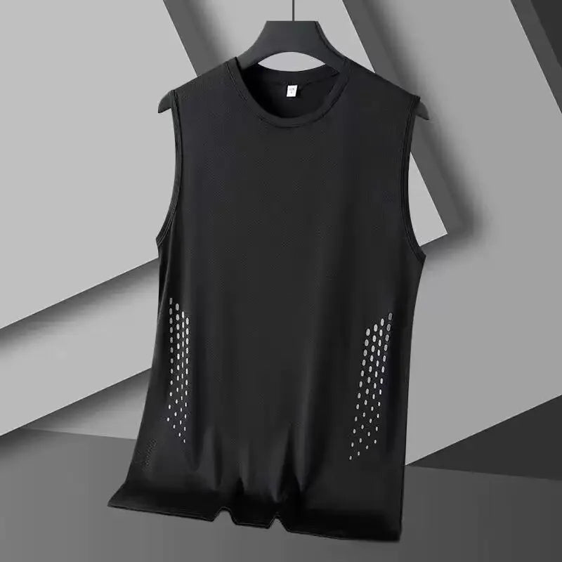 Summer Mesh Men Vest Sleeveless Printed Round Neck Ice Silk Basketball Loose Running Fitness Men Tank Tops T Shirt