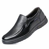 Men's Genuine Leather Sandals Men Summer Hollow Breathable Leather Shoes Mens Casual Soft Comfortable Flats EU Sizes 38-48