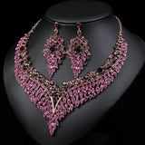 FYUAN Luxury Inlay Rhinestone Necklace Earrings For Women Purple Crystal Water Drop Pendant Wedding Bride Jewelry Sets